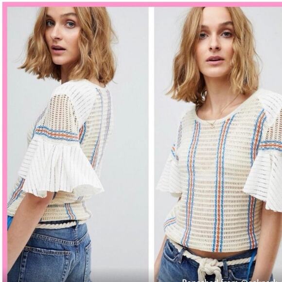 Free People Babes  only striped open net Ivory top - Picture 4 of 5